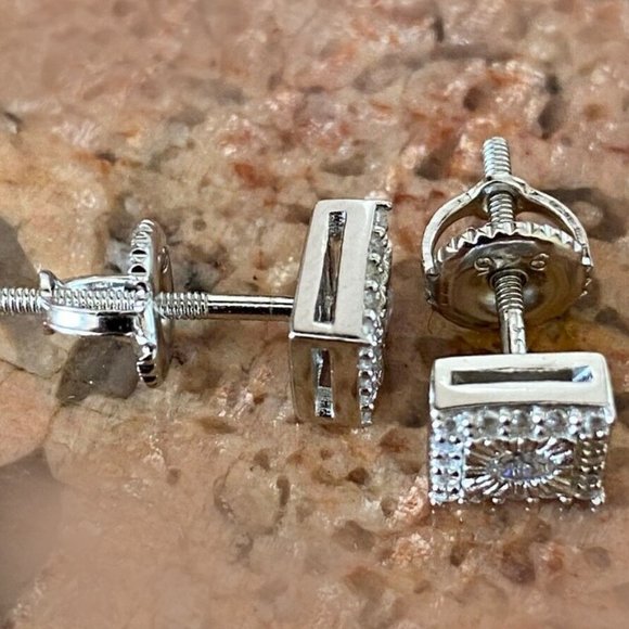 UNISEX Real Solid Sterling Silver Iced Earrings - Picture 8 of 8